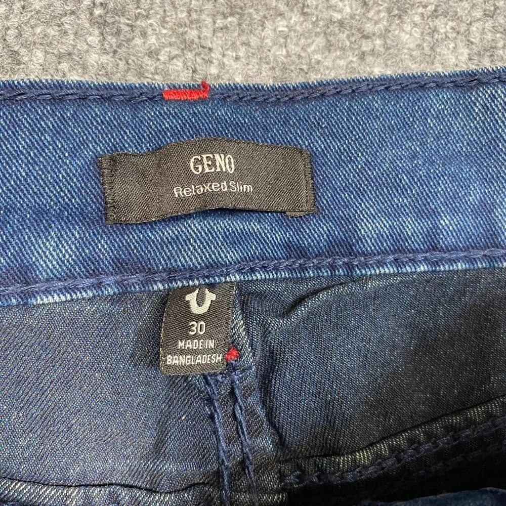 True Religion Mens Geno Relaxed Slim Jeans Dark Shivering Wash Blue 30 Big T